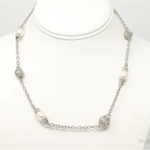 Rare and retired Judith Ripka Sterling 17" Cultured FW Pearl Station Necklace